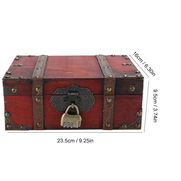 Vintage trä förvaringslåda dekorativ skatt smycken kista med lås heminredning (Rouge Verrou) red