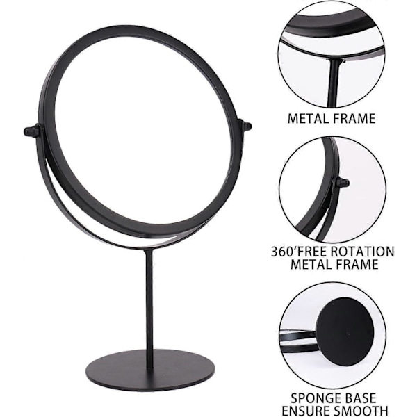 Rund Svängbar Bordsstående Spegel, 360° Rotation Enkelsidig Sminkbordsspegel (Svart)