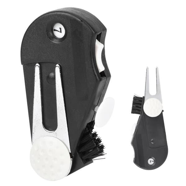 Multifunktionel Golf Divot Tool med Stemmegaffel Boldmarkering Børste Slagtæller og Bælteklips