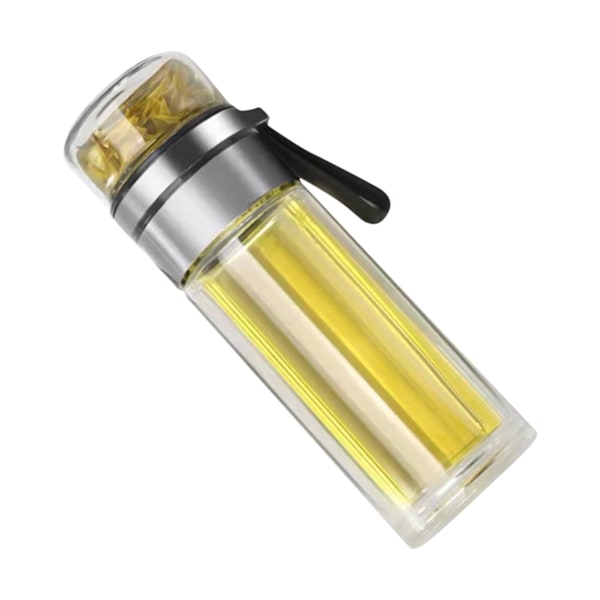 Glas Transparent Te-flaska Bärbar Te Vattenflaska Te och Vatten Separationsflaska Stålfärg