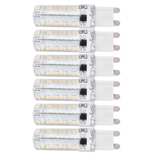 6 stk. G9 pære 72LED lille pære 5W 220V silikone loftslampe væglampe pære til hjem varmt lys