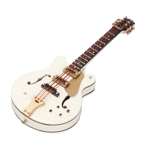Gitarrbroschnål Vit Ihålig Snygg Stil Trä Sammetfodral Dekorativ med Säkerhetslås Mini Instrumentmodell