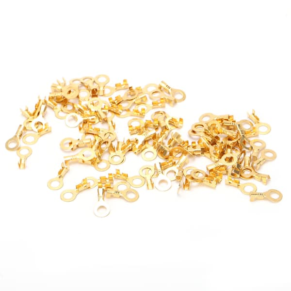 100 stk. kabelsko ringterminaler, rå messing, koldpressede kabelforbindere M5 5,2 mm