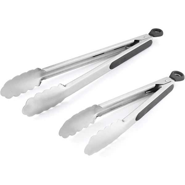 Kjøkkentang i rustfritt stål, 9 og 12 tommer BBQ Grill Låsetang, med ergonomisk håndtak, svart