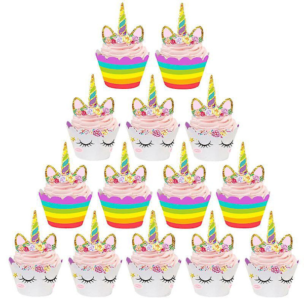 12 yksisarvisen kakkupäällyksen ja kuppikakkujen set lasten syntymäpäiviin, baby shower ja hääjuhliin