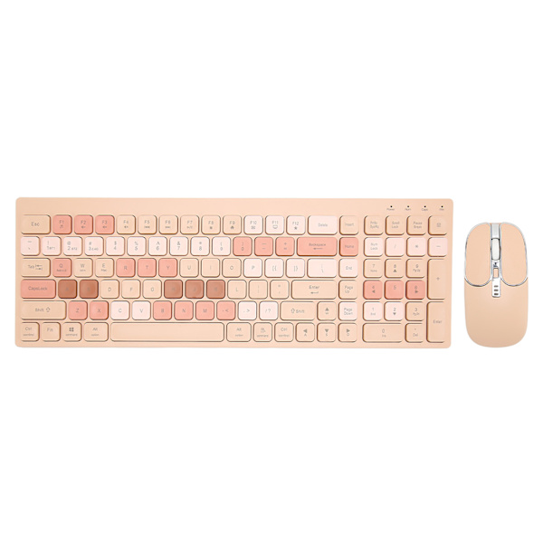 Näppäimistö-hiiriyhdistelmä 2.4G langaton pyöreä näppäinhatut ergonominen tyyppi C latausnäppäimistö ja hiiri puhelimelle Tablet-toimistolle Milk Tea Color