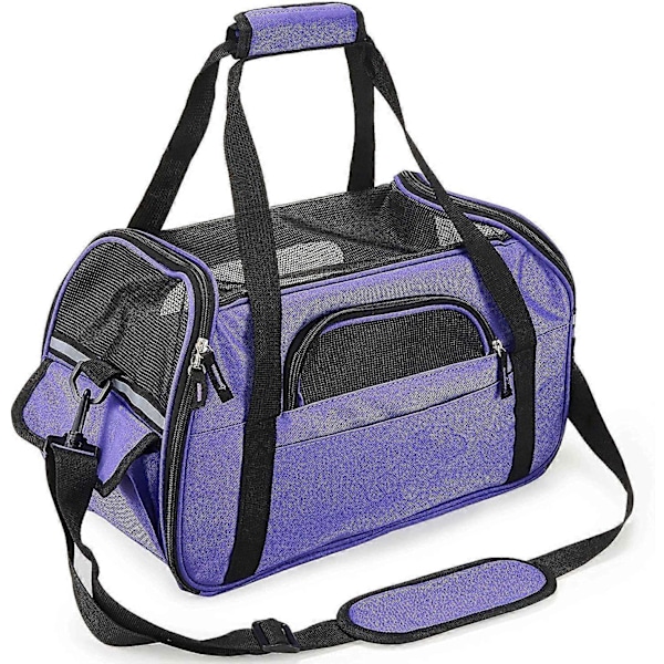 Katt Hund Transportväska Andningsbar Liten Husdjur Transportväska Mjuk Lätt Bekväm för Bilresa Tåg Flygplan (Lila, M-43x23x29cm)