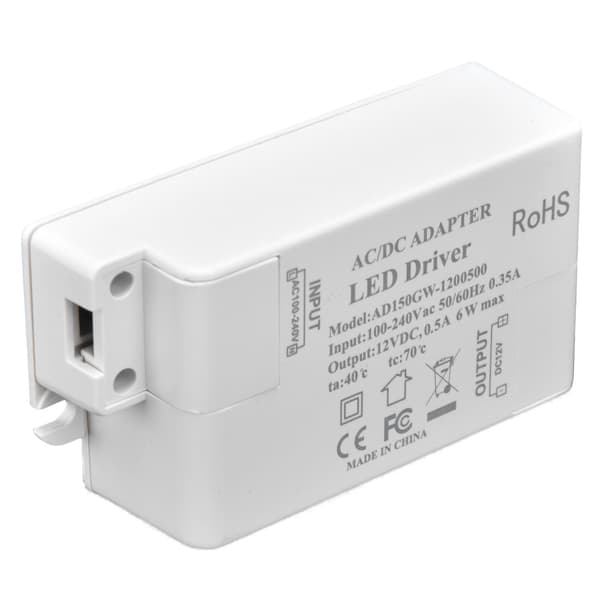 LED-driver inngang AC100‑240V 0,35A utgang DC12V 0,5A 6W LED-transformator for baderom