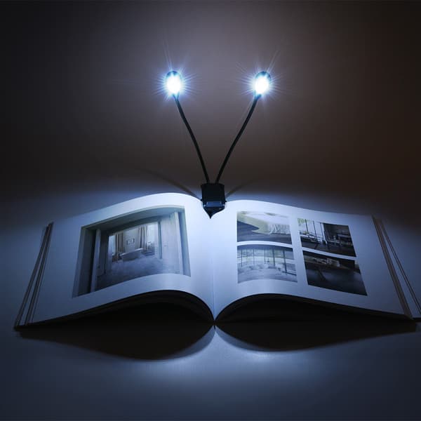 Clip On Noderstand Boglæsning Mini Dobbelt Justerbare Arme Lys LED Lampe (6 Perler)