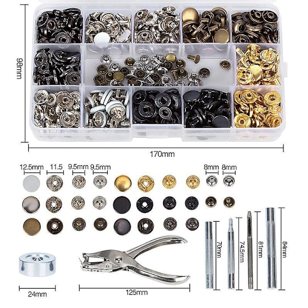 146 Sæt Metal Rørformede Nitter til Læder og 6 stk. Nitteværktøj til DIY Læderhåndværk, Udskiftningsnitter Reparationer Dekoration, 6 Farver