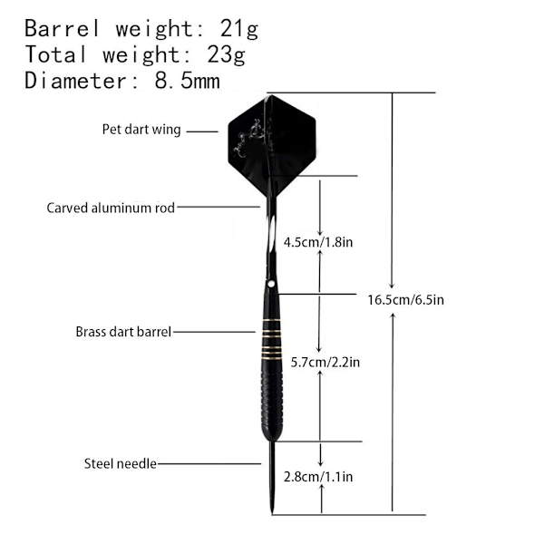 Professionellt 3-pack stålpilset med 23 g med aluminiumskäft och flights inklusive fodral med metallspetsar