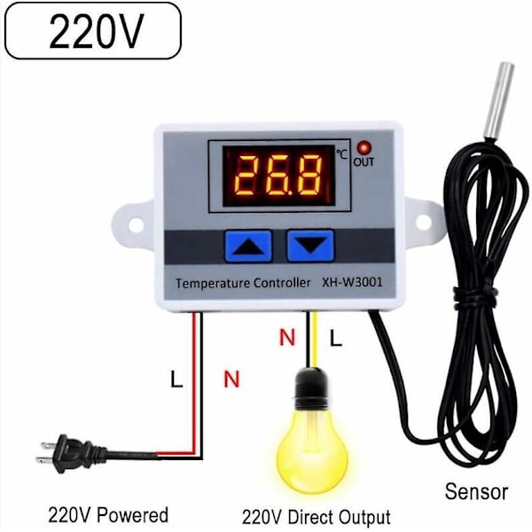 220 Digital LED Temperaturkontrollmodul, XH-W3001 Termostatbrytare med Vattentät Sond,