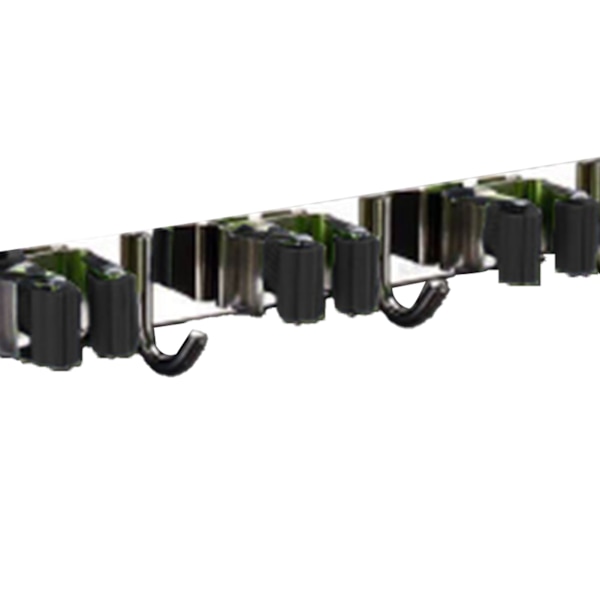 Hulfrit vægmonteret moppe- og kosteholder 4 klips 5 kroge rustfrit stål moppe- og kosteholder sort