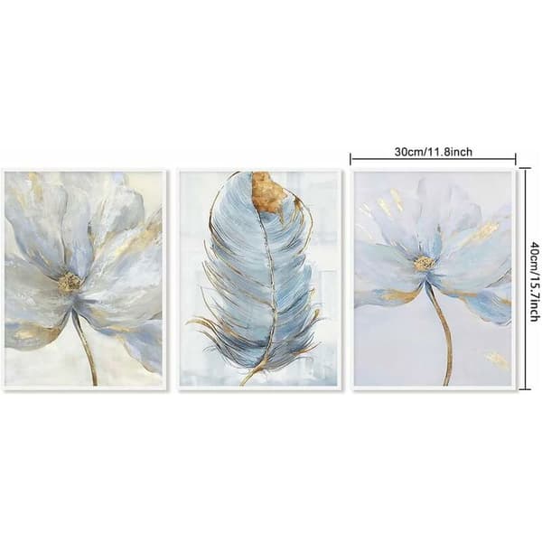 – Set med 3 skandinaviska blommiga tryck, 30x40 cm – Ramlös linnelärft – Elegant dekoration för vardagsrum och sovrum