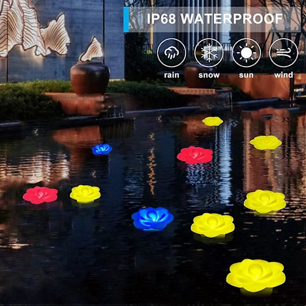 LED Spa Lys, IP68 Vandtæt Flydende Pool Lys, Badekar Lys, Blomster Belysning Natlys, Stemningslys til Kvinder Gave, Whirlpool, Fest, Bryllup - 3 stk