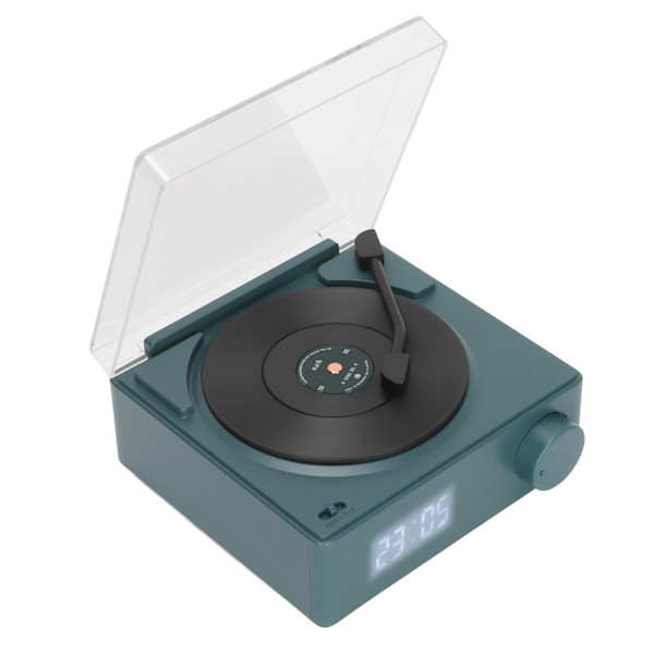 X11 Bluetooth Väckarklocka högtalare 360 ​​graders stereoljud Retro Roterande Vinyl Skiva Väckarklocka Högtalare DC 5V1A Svartgrön