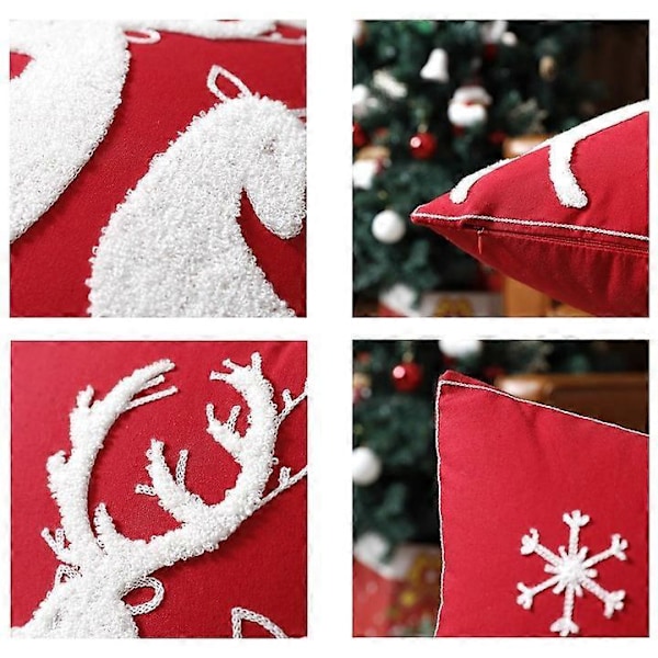 Christmas1 Juleputevar i Lin med Snøfnuggmønster Dekorativt Broderi Soverom Putetrekk Stue Kontorer Kafé Balkong Sofa