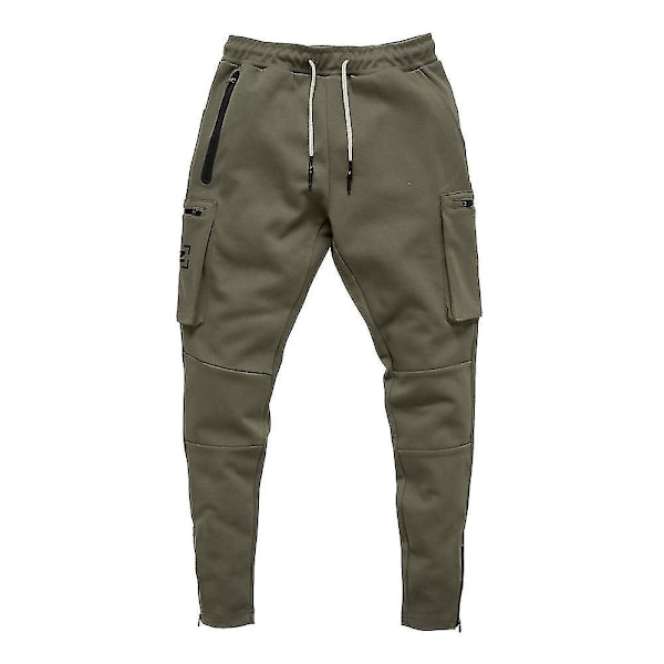 Miesten Camouflage Sports Cargo -housut vetoketjulla, ihanteellinen juoksuun ja harjoitteluun L armeijanvihreä 1