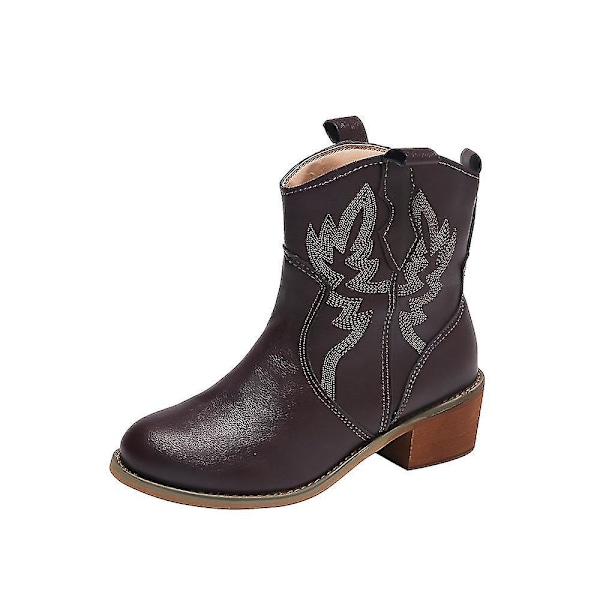 Cowboy støvler til kvinder med lav skaft, bred pasform, mellemsål, kaffe, størrelse 36
