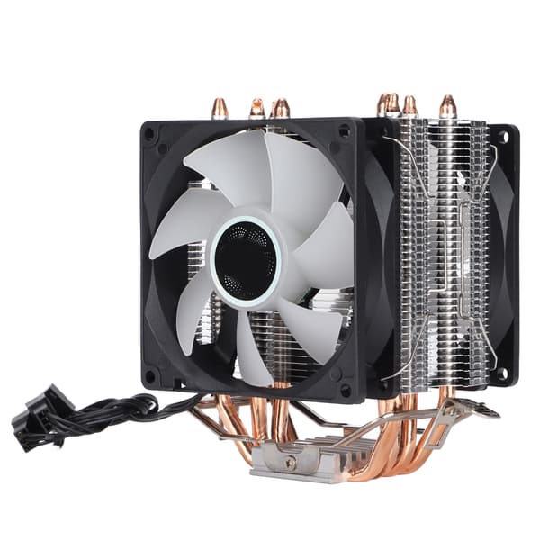 Dator CPU Kylfläktar RGB 90mm 3pin 4 Värmerör Tyst Drift Plug and Play CPU Fläkt Dubbla Fläktar