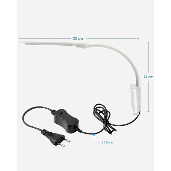 Ultratank LED-lampe til små akvarier, Mini akvarieklemmelampe med 24 LED'er hvidt og blåt lys til 30-40 cm akvarium, 10W (Hvid)