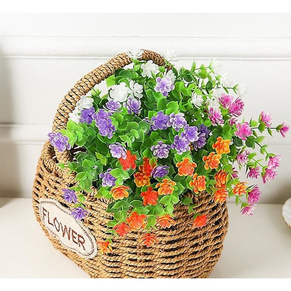 Kunstig grønn plante hengende blomsterpotte for utendørs/innendørs dekorasjon - 8 stk hvite