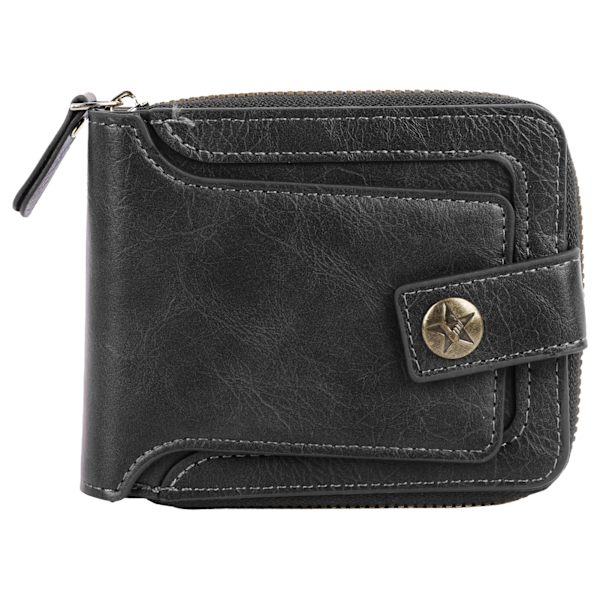 Herr Plånbok Trifold Plånbok PU Läder Retro Dragkedja Spänne Flera Fack Stor Kapacitet Bärbar Plånbok för Resor Svart