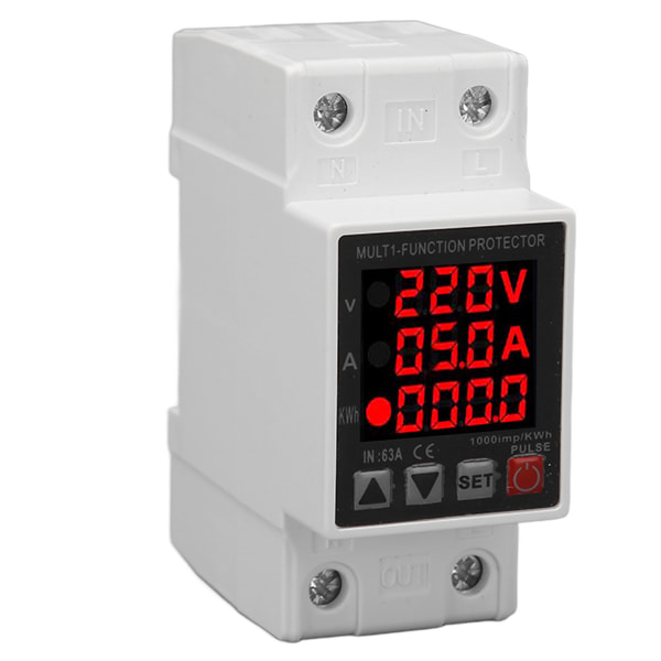Strömskydd 3 Display Justerbar Intelligent Överspänning Underspänningsskydd AC 80‑300V 1‑63A