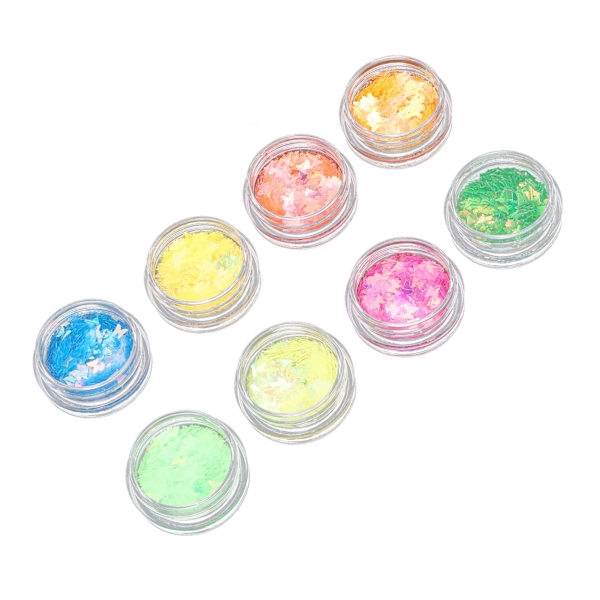 8 lådor nagelkonst paljetter DIY nagelkonst glitter flingor pulver manikyr dekorationer