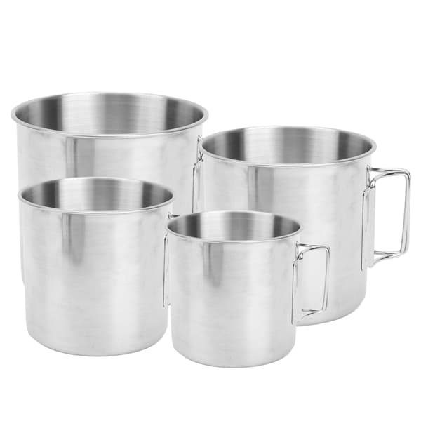 4 stk. utendørs kopper i rustfritt stål med sammenleggbart håndtak for grilling, klatring, camping