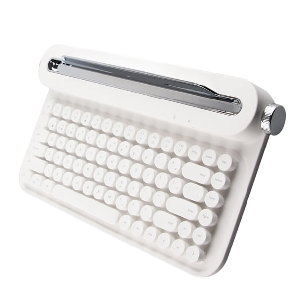 Vintage Bluetooth-näppäimistö 86 näppäintä Kannettava langaton näppäimistö Integroidulla telineellä Windowsille Androidille IOS:lle Valkoinen