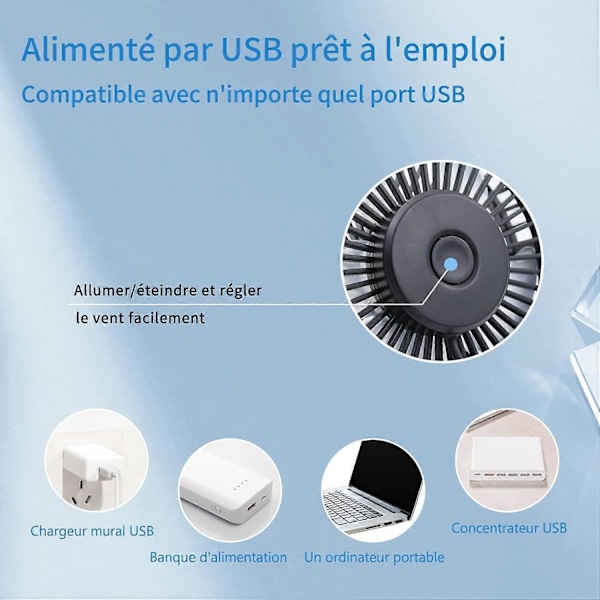 USB Bordventilator, 3 Hastigheds Bordventilator, 360 Justerbar Lydløs Ventilator, Bærbar Ventilator til Kontor, Hjem, Soveværelse, Bil, Udendørs Camping - Sort