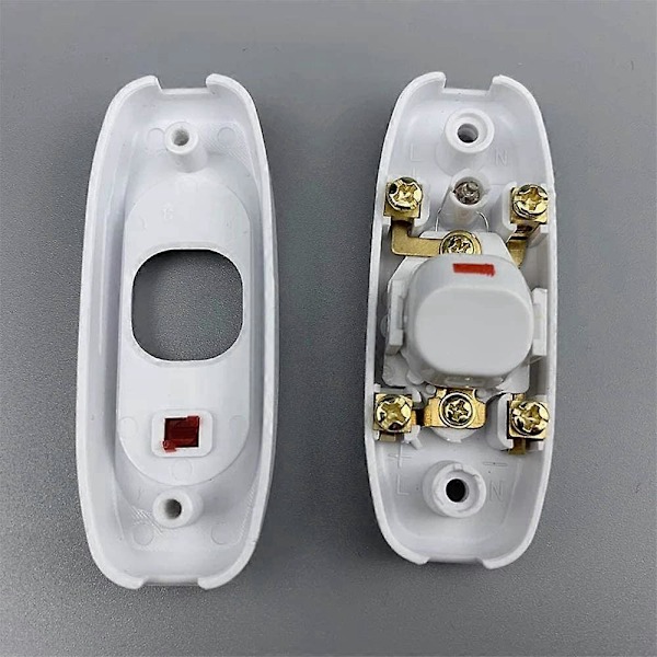2-pack AC 250V 10A Inline På/Av Vippströmbrytare Bordslampa Kabelströmbrytare med Vit LED-indikator