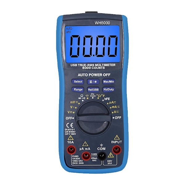 Digitalt Multimeter Tælling Manuelt & Auto Område, Spænding, Strøm, Modstand, Temperatur, Kontinuitet, Kapacitans, Frekvens Multimeter