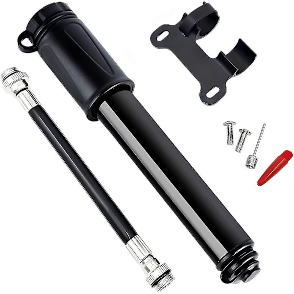 Sykkelpumpe, bærbar mini sykkeldekkpumpe i aluminiumslegering leveres med ballpumpe-nål og rammefeste / Sykkelpumpe passer Schrader og Presta ventilpumpe