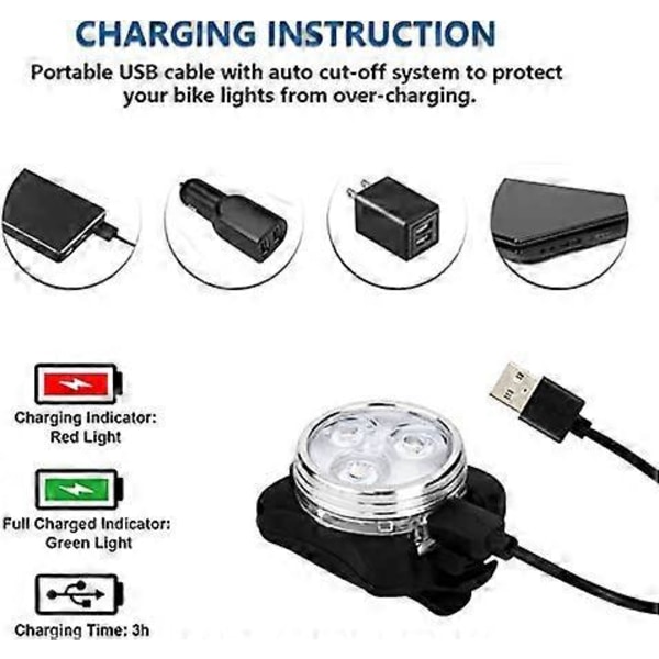 Cykelbelysningsset, Superljusa USB-uppladdningsbara cykellampor, Vattentäta uppladdningsbara mountainbike- och landsvägscykellampor, LED-cykellampor för säkerhet