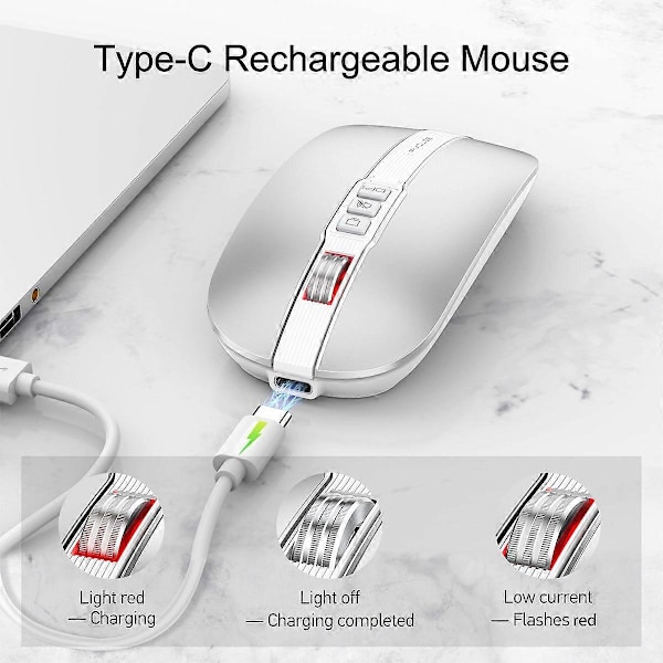 10M Bluetooth Dual Mode 2.4G/BT5.1 Trådlös Tyst Mus (Silver)
