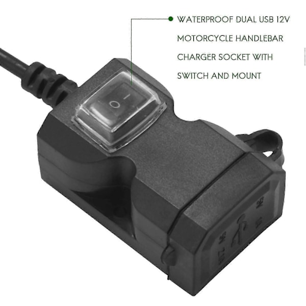 12V Vanntett Motorsykkel Dobbel-USB Lader Strømuttak Adapter