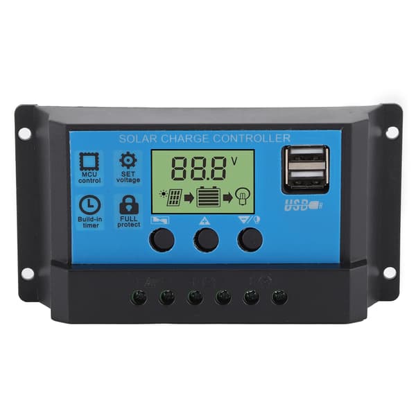 12V 24V Solar laddningsregulator PWM LCD-display Dubbel USB-utgångsregulator för hem, industri, bil 10A