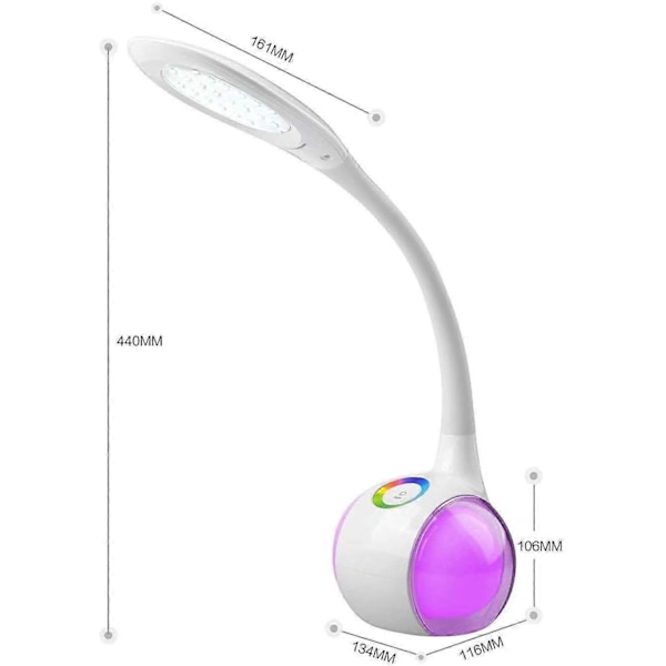 Børne Skrivebordslampe med 256 RGB Ambient Natlys, LED Dæmpbar Sengelampe, Touch for Farvelys og 3 Lysstyrkeniveauer, Komfortabel for Øjnene, 5