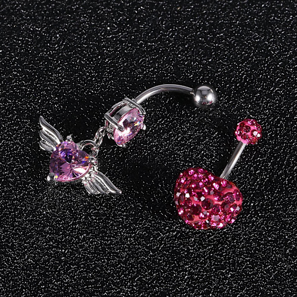 2 stk/sæt Rhinestone Navlering Barbell Rustfrit Stål Piercing Smykker (Pink)