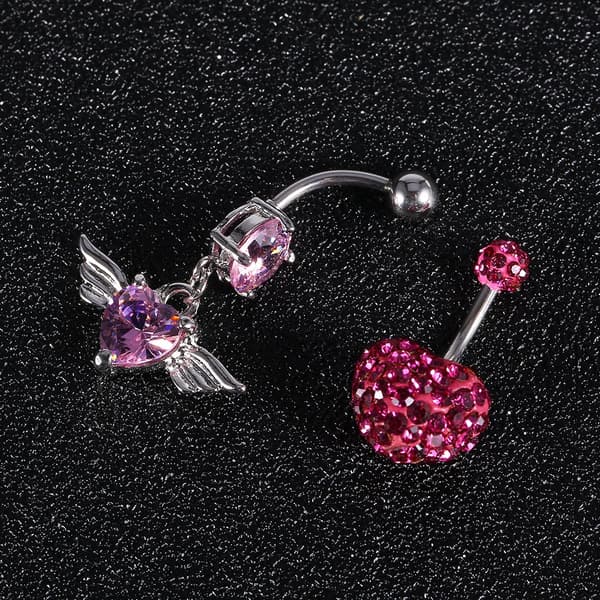 2st/set Rhinestone Navelpiercing Barbell Rostfritt Stål Piercingsmycke (Rosa)