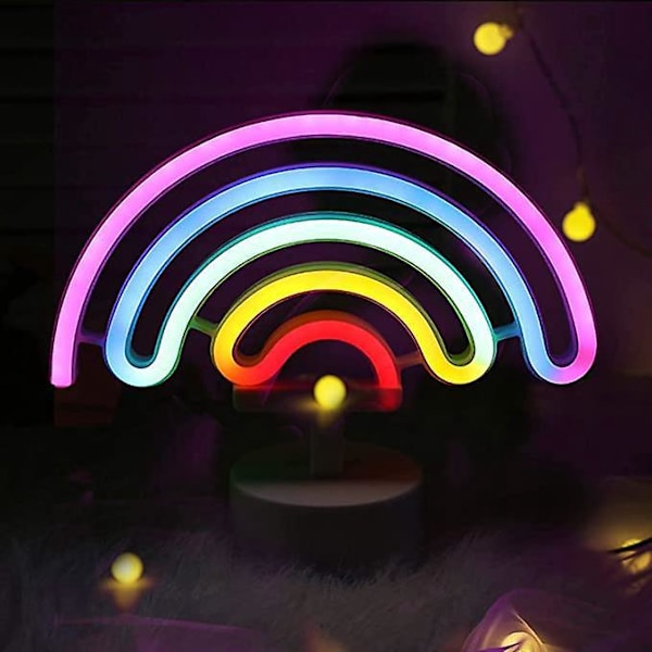 1 st Regnbåge neonskylt med bas, USB- eller batteridriven, för sovrum, lekrum, bar, festdekoration