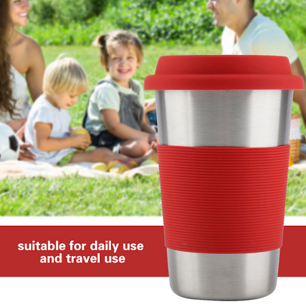 500ml Rostfritt Stål Mugg Dricka med Silikonlock & Lock Värmeisolering Vattenflaska (Röd)