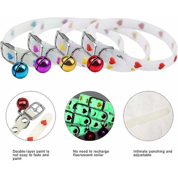 4 st Justerbara Katt Halsband, 28cm Reflex Katt Halsband med Färgglada Bjällror, Anti-Stryp Katt Halsband, Flerfärgade Silikon Halsband för Kattungar