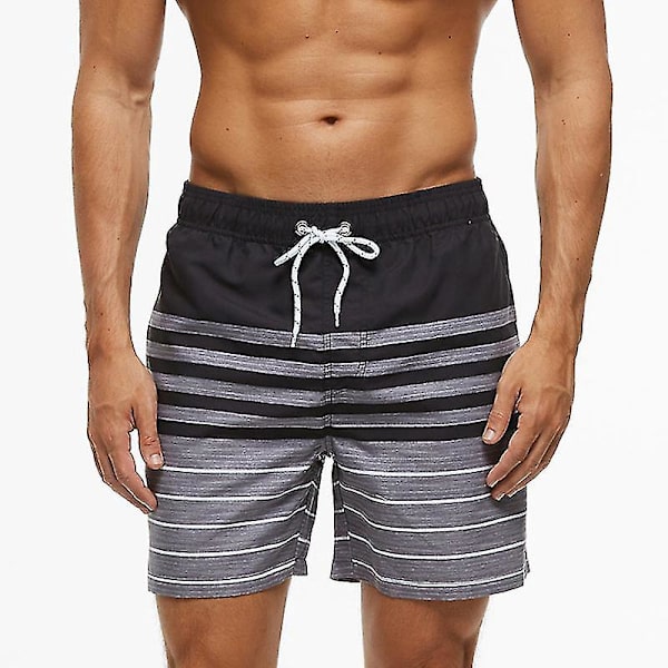 Hurtigtørrende Mænds Strandshorts Badebukser - Sort Stribet XXXL