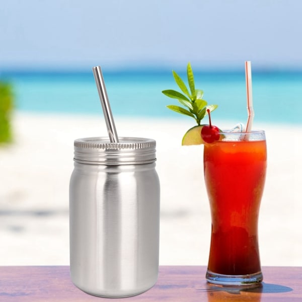 Hushåll 700ml Rostfritt Stål Mugg Utomhus Vattenflaska Termisk Mugg med Lock Straw