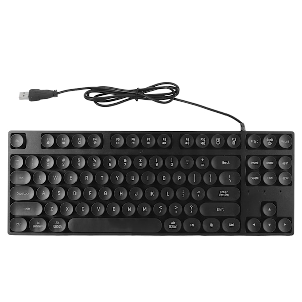 Gaming Keyboard USB Rundt 87 taster Farverigt Baggrundsbelyst Ergonomisk Mekanisk Touch Wired Keyboard til Desktop Laptop PC Sort