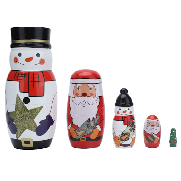 5 stk. Matryoshka-dukker Blanke Runde Unikke Julemotiver Attraktive Dekorative Ornamenter til Festlige Gaver