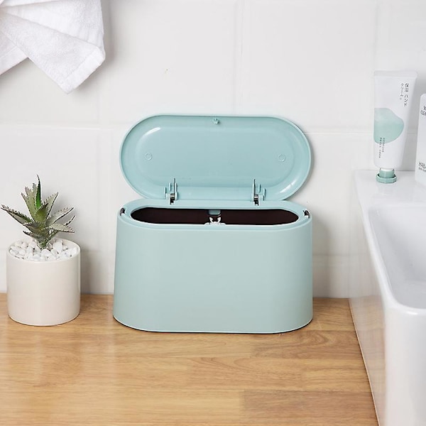 Liten Bords Papperskorg, Mini Papperskorg i Plast med Lock för Badrum Kontor Sovrum och Bil (Ljusblå)